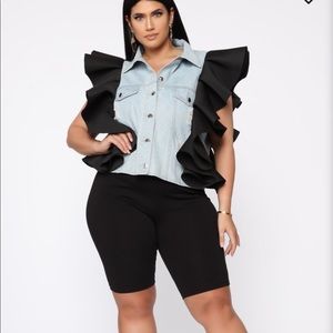 Denim vest with ruffles